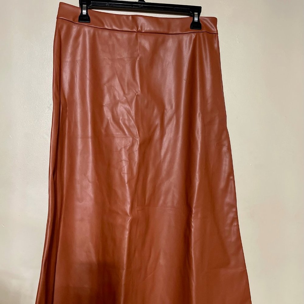 Camel Faux Leather Skirt
